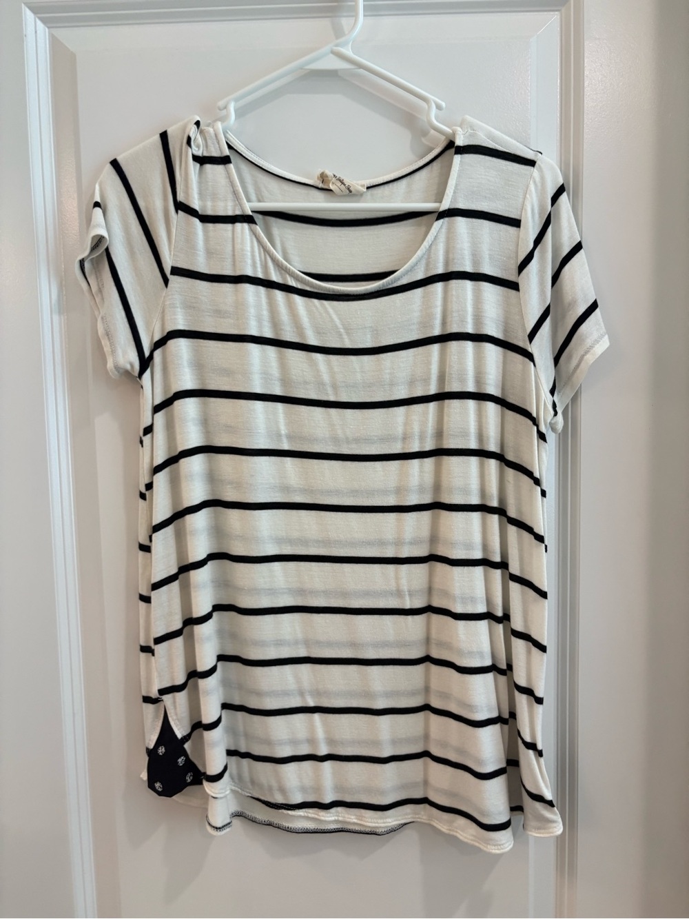 Striped Black & White Scoop-Neck Women's Blouse